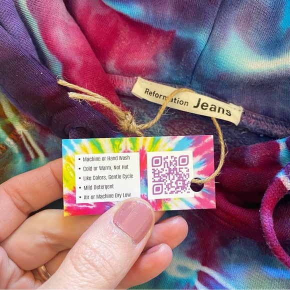 Reformation Geode Tie Dye Hoodie Sweatshirt Pullover Womens XS Pocket Turquoise - Picture 7 of 11